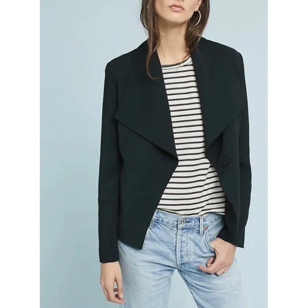 NWT Greylin By Anthropologie Black Draped Lapel Blazer Jacket Size XL